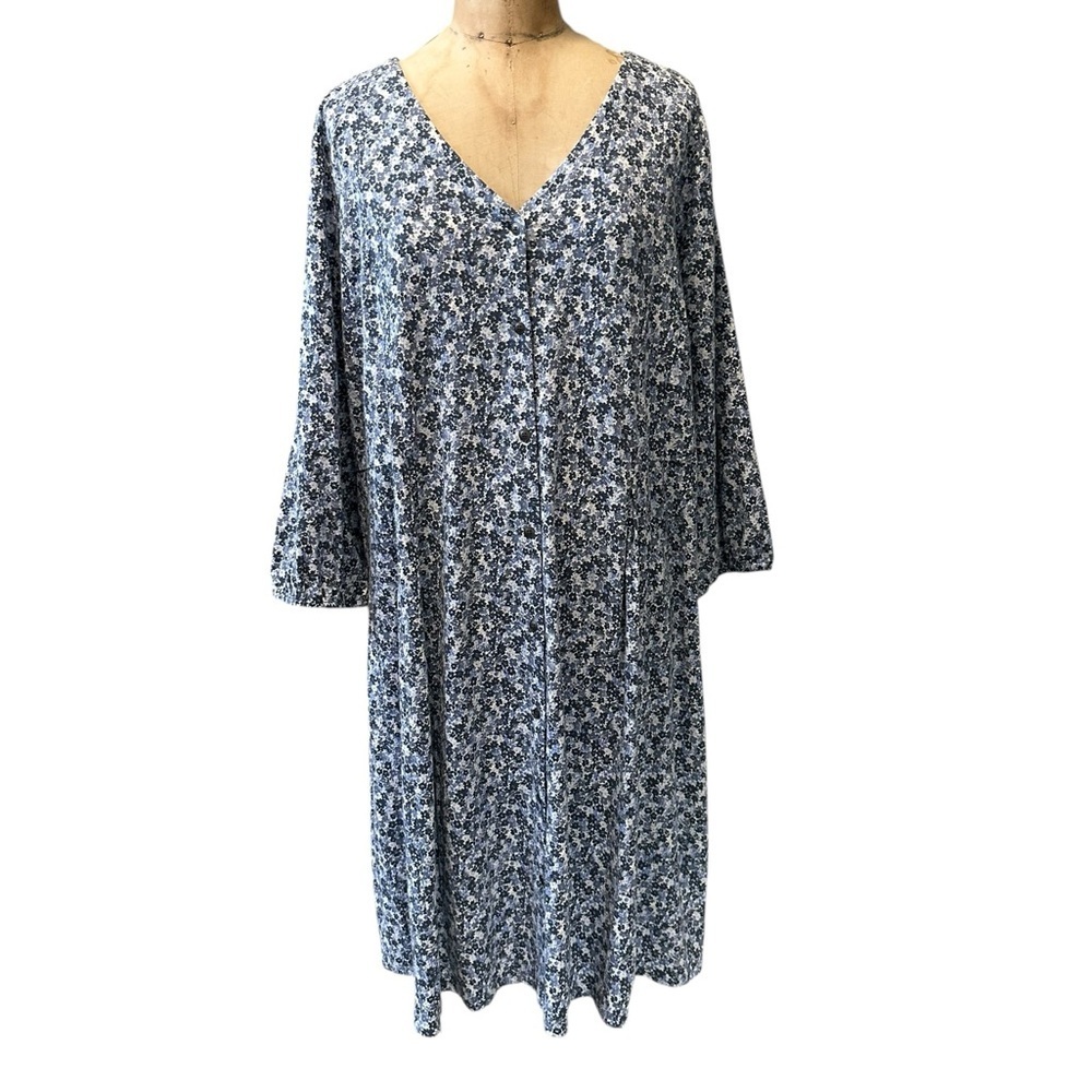 J. Jill Blue Jasmine Floral Button-Down Jersey Knit Dress XL Cottagecore NWT
